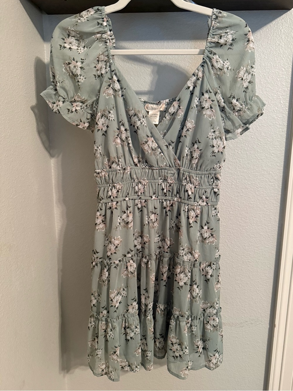 Altar'd State Sage Green Floral Wrap Mini Dress